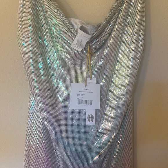 House of Harlow rhinestone mini dress NWT sz L metallic disco ball holiday final - Picture 4 of 9